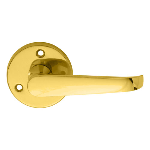 Victorian Door Handles On Round Rose, Polished Brass (Sold In Pairs)