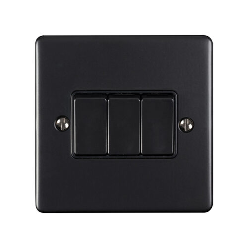 Eurolite EN3SWMBB 3 Gang 10Amp 2-Way Switch Matt Black Enhance Range Black Trim