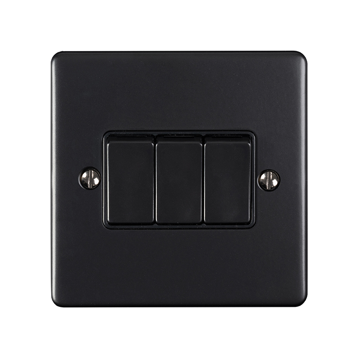 Eurolite EN3SWMBB 3 Gang 10Amp 2-Way Switch Matt Black Enhance Range Black Trim