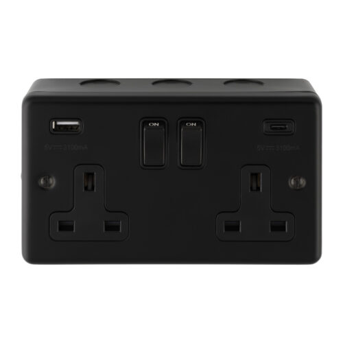 Metal Clad 2 Gang 13Amp (+3.1A) USB C&A Switched Socket