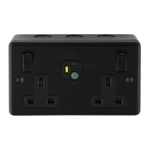 Metal Clad 2 Gang Switched RCD DP Socket