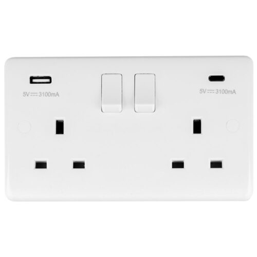 13Amp 2 Gang Switched Socket with USB A+C