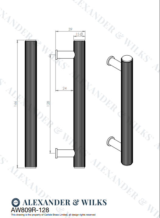Crispin Reeded T-bar Cupboard Pull Handle - Image 2
